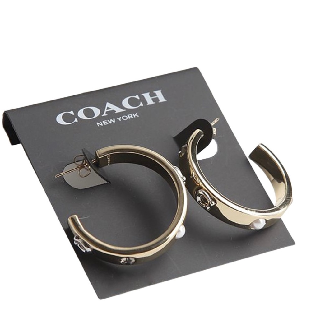 NEW Coach Pegged Signature & Stone Hoop Earrings